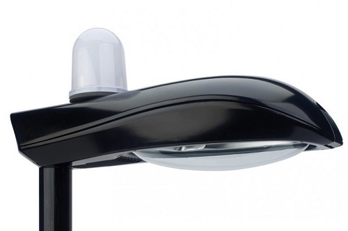 Smart street light, showing the top of the light with the 'node' that connects to the central database.