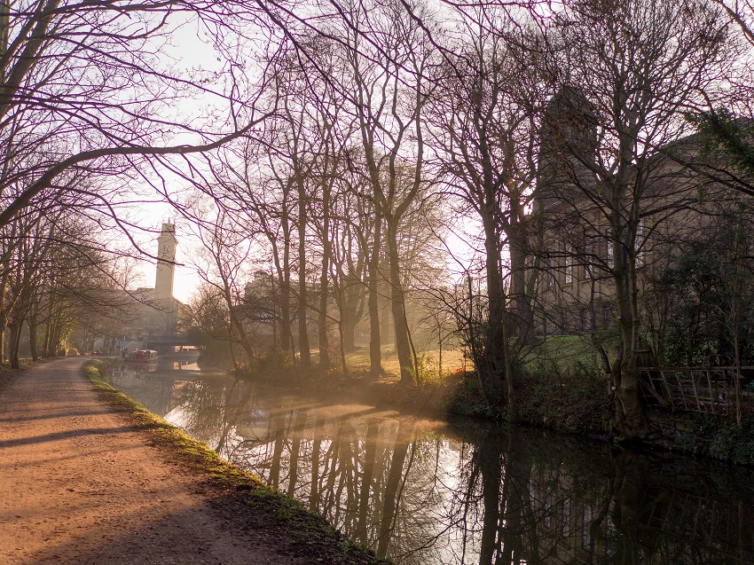 Saltaire - canal, United Reformed Church and mill copyright Drones on Demand Ltd