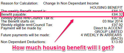 Screenshot showing how much benefit will be payable