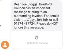 An example text message we may send to you about your account. This screen asks you to click on a link.