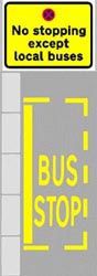 Bus stop. No stopping except local buses