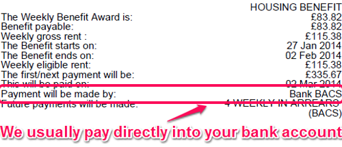 Screenshot showing how Housing Benefit will be paid