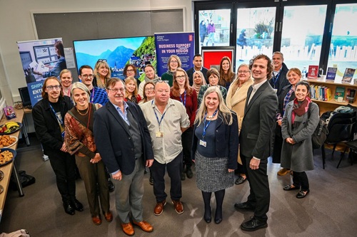 A group of people at the launch event at the new Shipley Enterprise Library.
